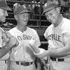 Leo “Muscle” Shoals (right), while playing for the Reidsville Luckies of the Carolina League in 1949. He hit 55 home runs that season. (courtesy of the News &amp; Observer, Raleigh NC)